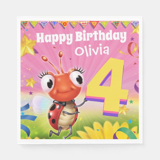 Custom Birthday Party Papier Serviette Mädchen 4 J (Vorderseite)