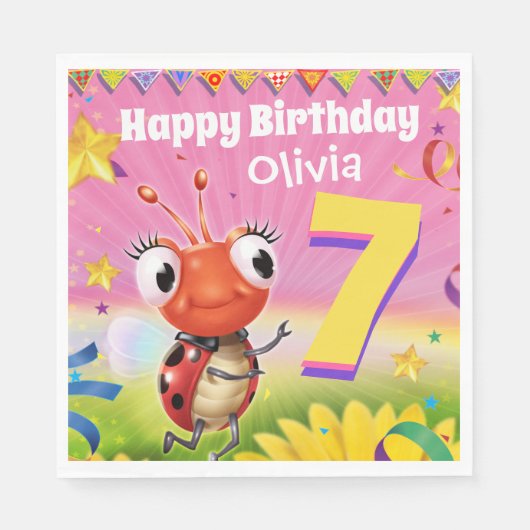 Custom Birthday Party Papier Serviette Mädchen 7 J (Vorderseite)