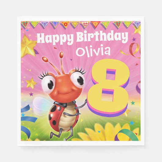 Custom Birthday Party Papier Servietten Mädchen 8 (Vorderseite)