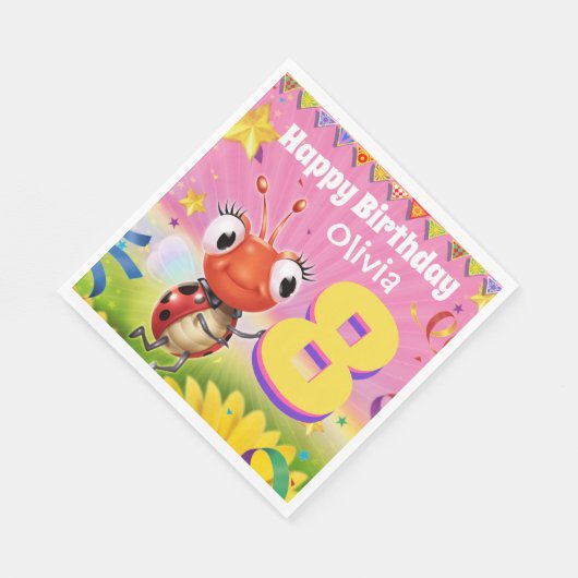 Custom Birthday Party Papier Servietten Mädchen 8  (Ecke)