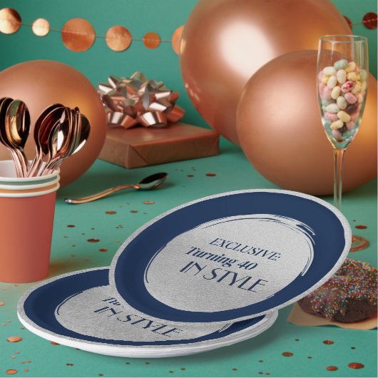 Custom Birthday Party Plates, Modern Blue Silver Pappteller (Multi)