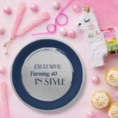 Custom Birthday Party Plates, Modern Blue Silver Pappteller (Party)