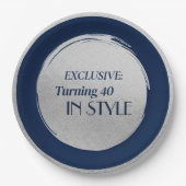 Custom Birthday Party Plates, Modern Blue Silver Pappteller (Vorderseite)