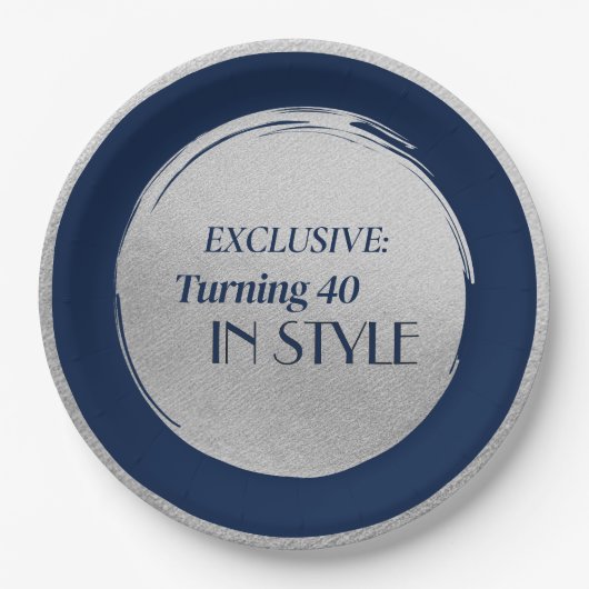 Custom Birthday Party Plates, Modern Blue Silver Pappteller (Vorderseite)