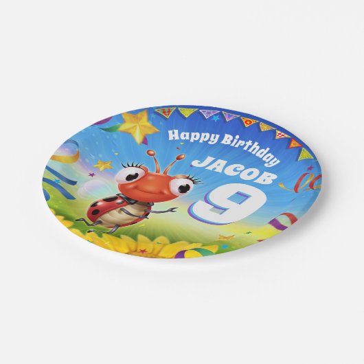 Custom Birthday Party Platte Junge 9 Jahre alt Pappteller (Schrägansicht)