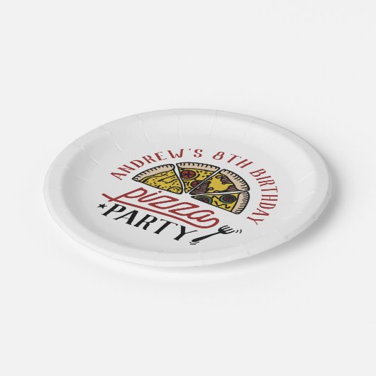 Custom Birthday Pizza Party Plate Pappteller (Schrägansicht)