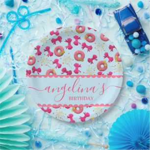 Custom Birthday Plate - Rosa Donuts & Bows Pappteller