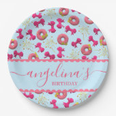 Custom Birthday Plate - Rosa Donuts & Bows Pappteller (Vorderseite)