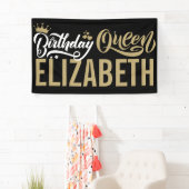 Custom Birthday Queen Black and Gold Personalized Banner (Insitu)
