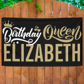 Custom Birthday Queen Black and Gold Personalized Banner