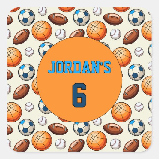 Custom Birthday Sports Theme Stickers (Vorderseite)