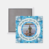 Custom Birthday Star Blue Gray Foto Gruß Magnet (Vorderseite/Rückseite)