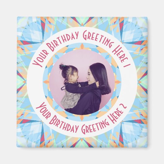 Custom Birthday Star Blue Red Foto Gruß Magnet (Vorne)