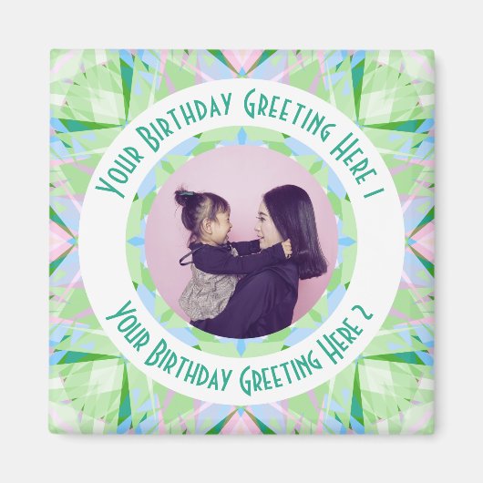 Custom Birthday Star Green Pink Foto Gruß Magnet (Vorne)