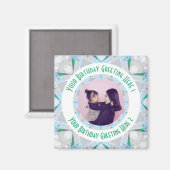 Custom Birthday Star Grey Green Foto Gruß Magnet (Vorderseite/Rückseite)