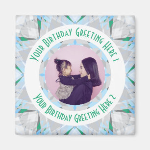 Custom Birthday Star Grey Green Foto Gruß Magnet