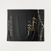 Custom Birthday String Lights Gold Background Foto Wandteppich (Vorderseite (Horizontal))