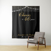 Custom Birthday String Lights Gold Background Foto Wandteppich (Beispiel)