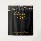 Custom Birthday String Lights Gold Background Foto Wandteppich (Vorderseite)