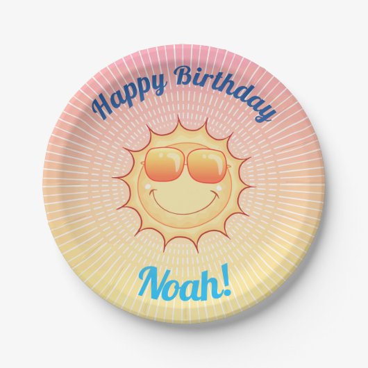 Custom Birthday Sun mit Shades Pappteller (Vorderseite)