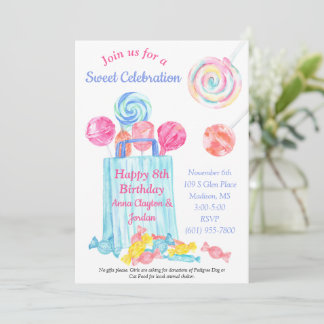 Custom Birthday Watercolor Candy Sweet Birthday Einladung