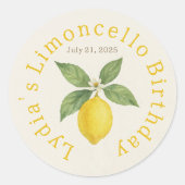 Custom Birthday Watercolor Lemon Classic  Runder Aufkleber (Vorderseite)