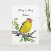 Custom  Birthday Watercolor Western Tanager Bird Karte (Vorderseite)