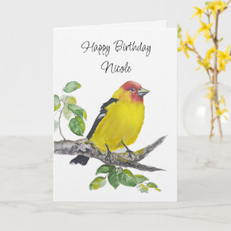 Custom  Birthday Watercolor Western Tanager Bird Karte