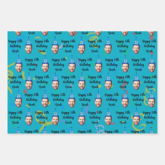Custom Birthday Wrapping Paper, Blue Geschenkpapier Set (Vorderseite)