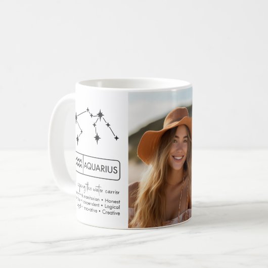 Custom Birthday - Zodiac Aquarius - Name Foto Kaffeetasse (Vorderseite Links)
