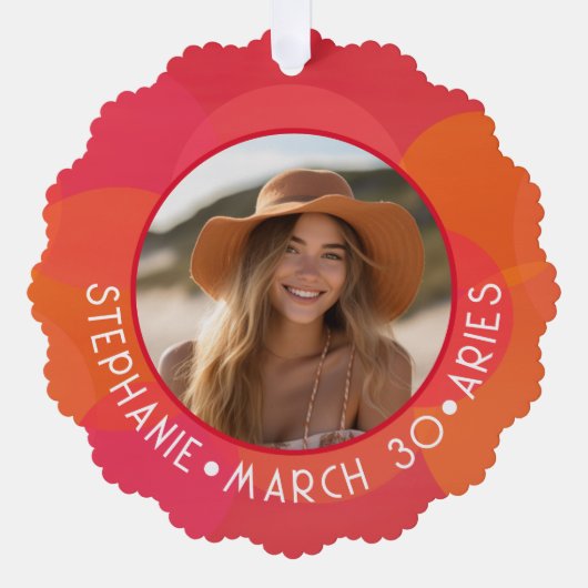 Custom Birthday Zodiac Aries - Foto Modernes Desig Ornament Karte (Vorderseite)