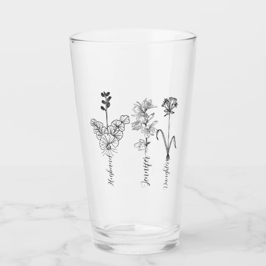 Custom birthflower Engrave name family Glas (Vorderseite)