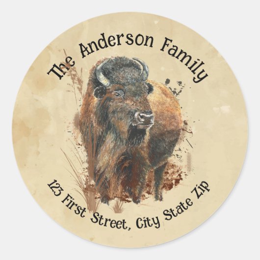 Custom Bison Buffalo Wildlife Naturei Art Runder Aufkleber (Vorderseite)