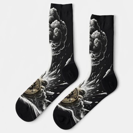 Custom "Bitcoin Explosion" Socken (Linkes Detail)