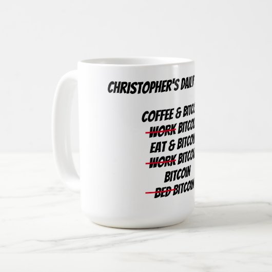 Custom Bitcoin Kaffeetasse (Vorderseite Links)