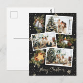 Custom Black 3 Foto Collage Frohe Weihnachten Postkarte (Vorne/Hinten)