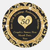 Custom Black and Gold 50 Jahre Anniversary Sticker (Vorderseite)
