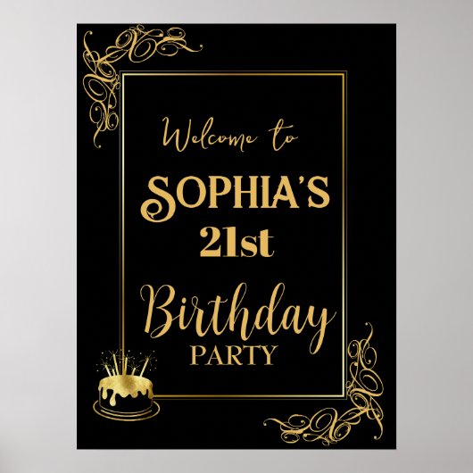 Custom Black and Gold Birthday Poster (Vorne)
