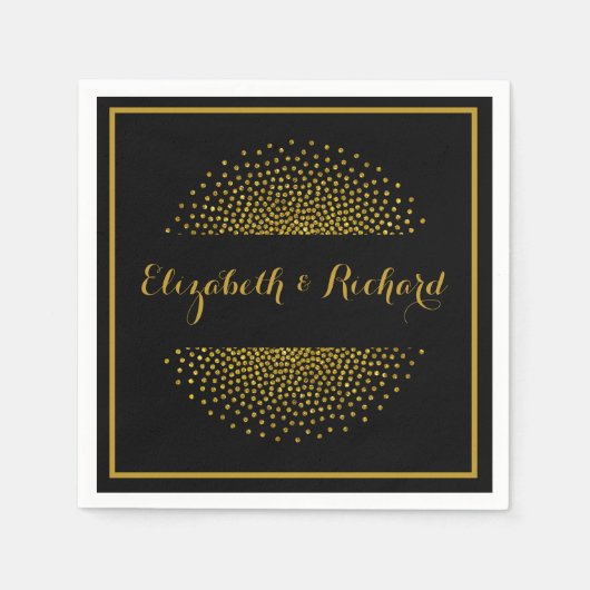 Custom Black and Gold Glitzer Confetti Wedding Serviette (Vorderseite)