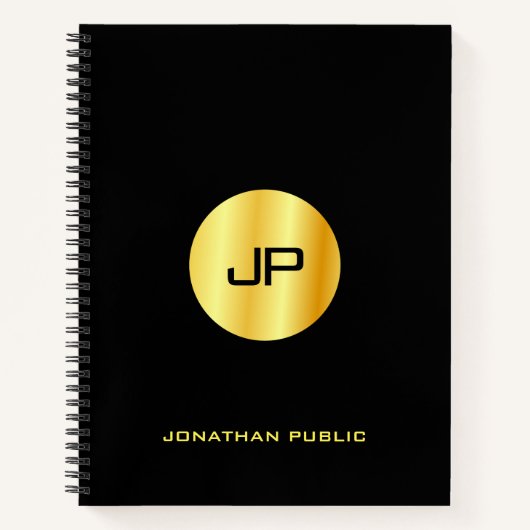 Custom Black and Gold Monogram Elegant Moderne Notizblock (Vorderseite)