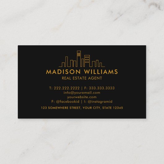 Custom Black and Gold Real Anwesen Agent Visitenkarte (Rückseite)