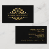 Custom Black and Gold Royal Monogram Beruflich Visitenkarte (Vorne/Hinten)