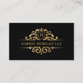 Custom Black and Gold Royal Monogram Beruflich Visitenkarte (Vorderseite)