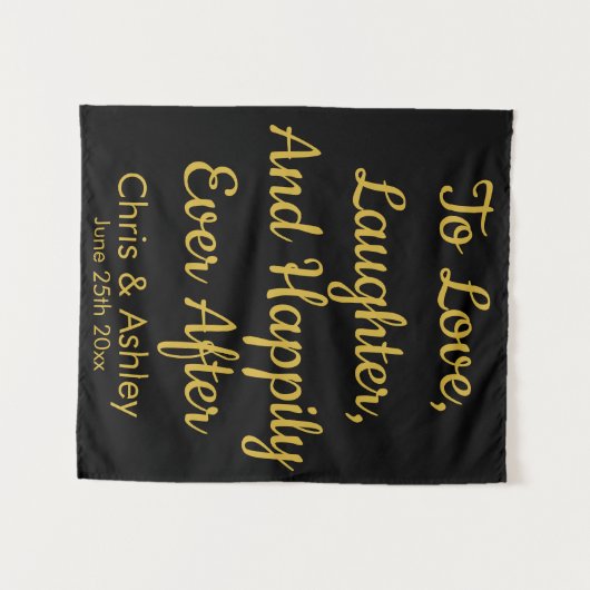 Custom Black and Gold Wedding Foto Booth Prop Wandteppich (Vorderseite (Horizontal))