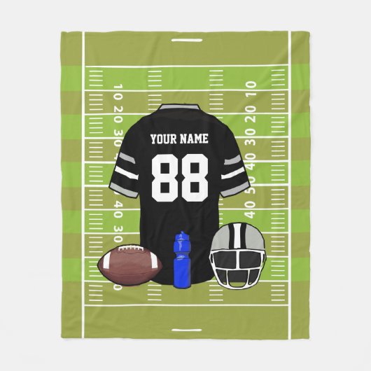 Custom Black and Gray Football Jersey auf Field Fleecedecke (Vorderseite)