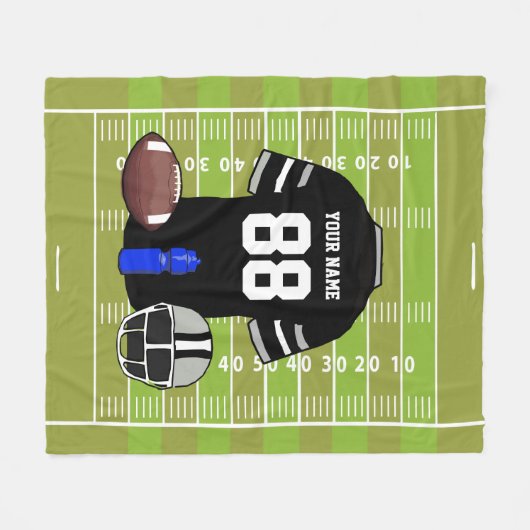 Custom Black and Gray Football Jersey auf Field Fleecedecke (Vorderseite (Horizontal))