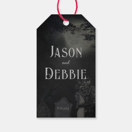 Custom Black and Grey Floral Gothic Wedding Geschenkanhänger (Vorderseite)