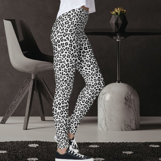 Custom Black And Grey Safari Leopard Print Pattern Leggings