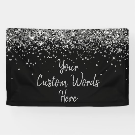Custom Black and Silver Birthday Party Foto Stand Banner (Horizontal)