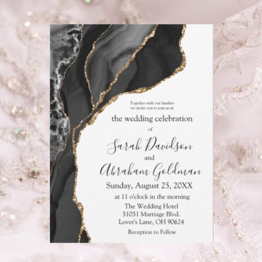 Custom Black and White Agate Wedding Einladungen